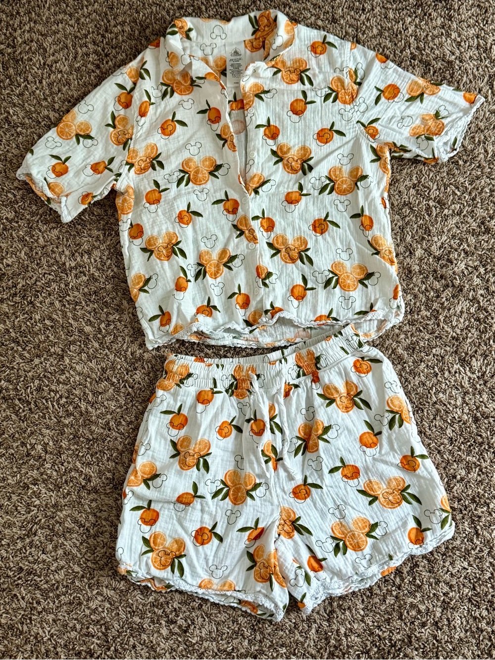Disney Orange Citrus Print Linen Set - Short Sleeve Top & Shorts